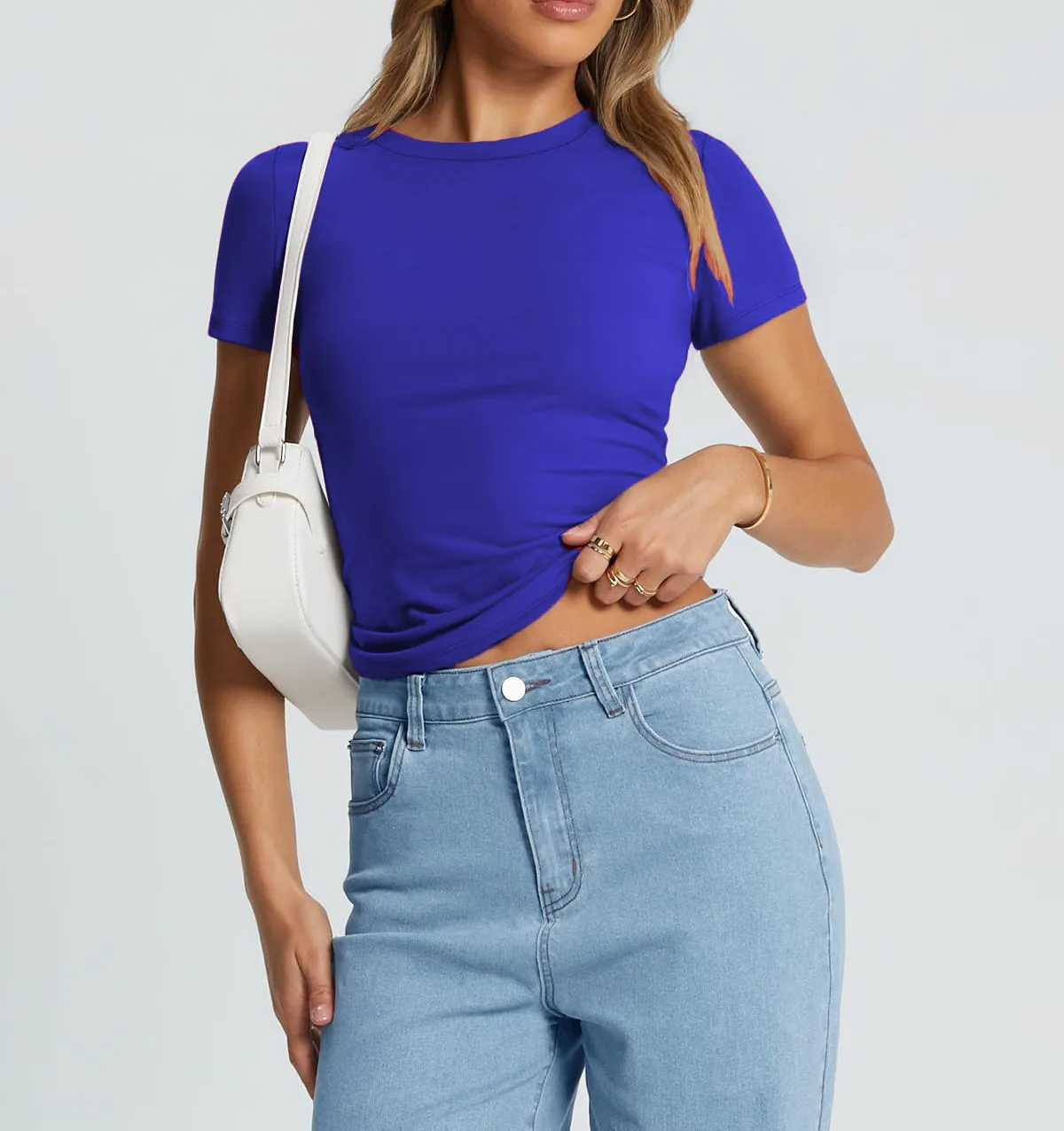 New Women's T-Shirt Slim-Fit Slimming Round Neck Tight Sexy Summer Top Women's Clothing display picture 70