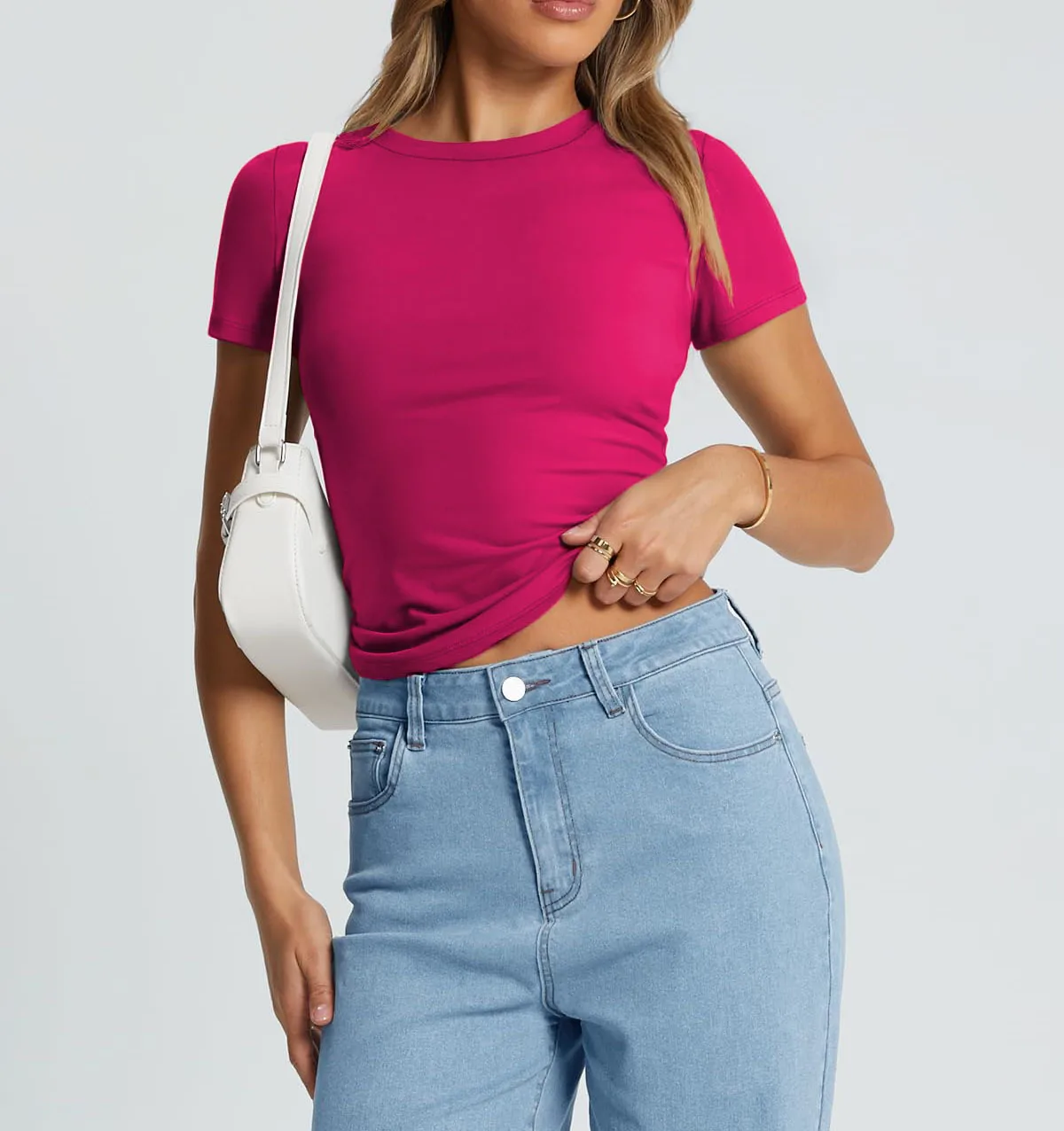 New Women's T-Shirt Slim-Fit Slimming Round Neck Tight Sexy Summer Top Women's Clothing display picture 75