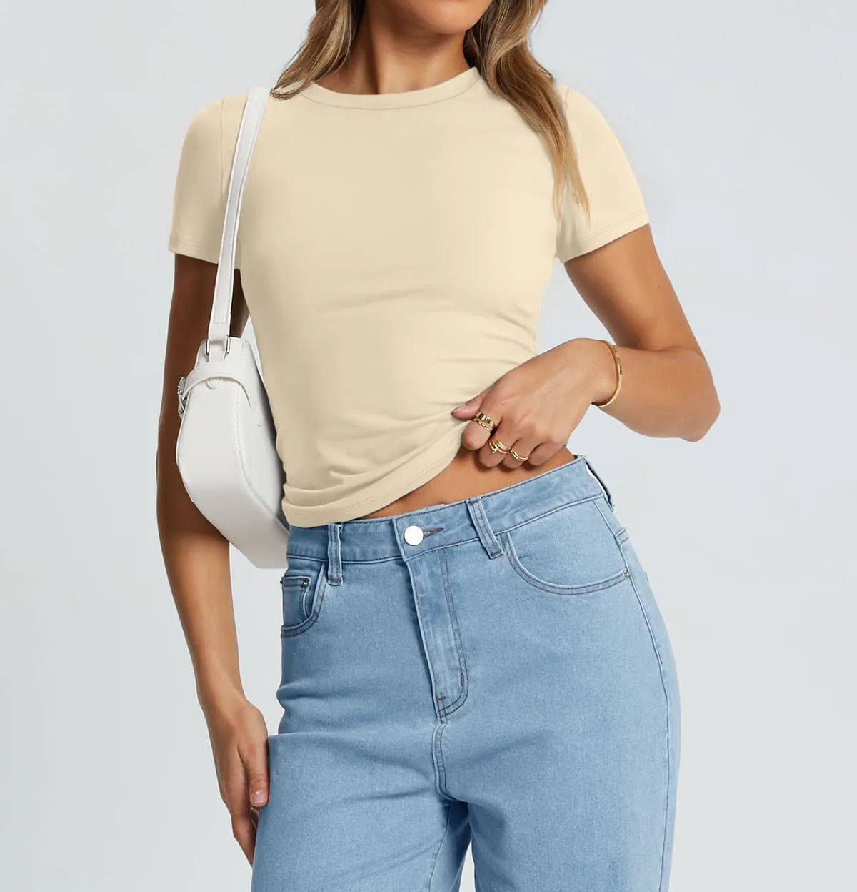 New Women's T-Shirt Slim-Fit Slimming Round Neck Tight Sexy Summer Top Women's Clothing display picture 80