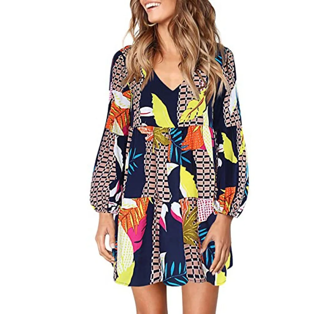 Foreign Trade New Women's Fashion V-neck Long Sleeve Wave Point Ruffled Loose Casual Temperament Dress display picture 29