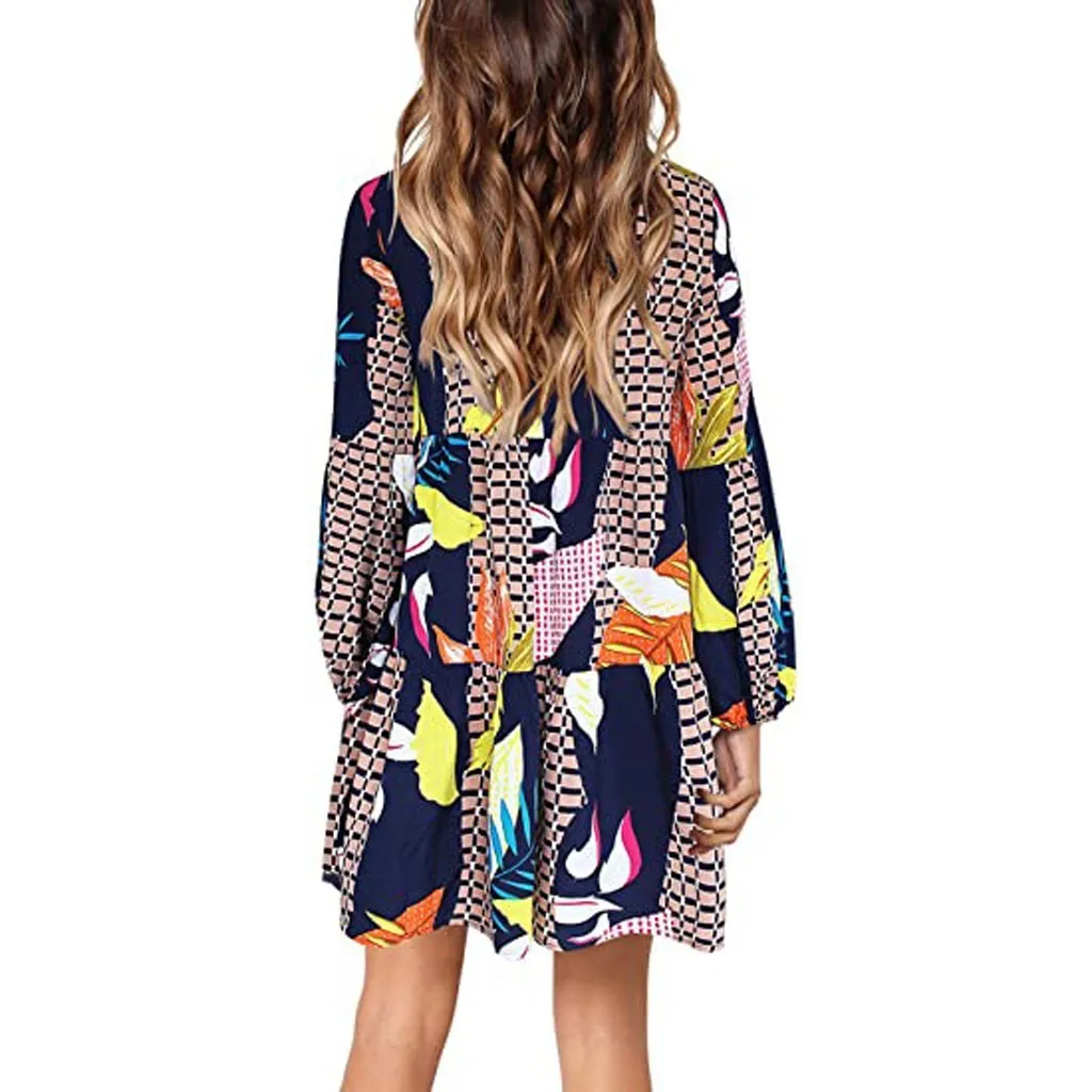 Foreign Trade New Women's Fashion V-neck Long Sleeve Wave Point Ruffled Loose Casual Temperament Dress display picture 30