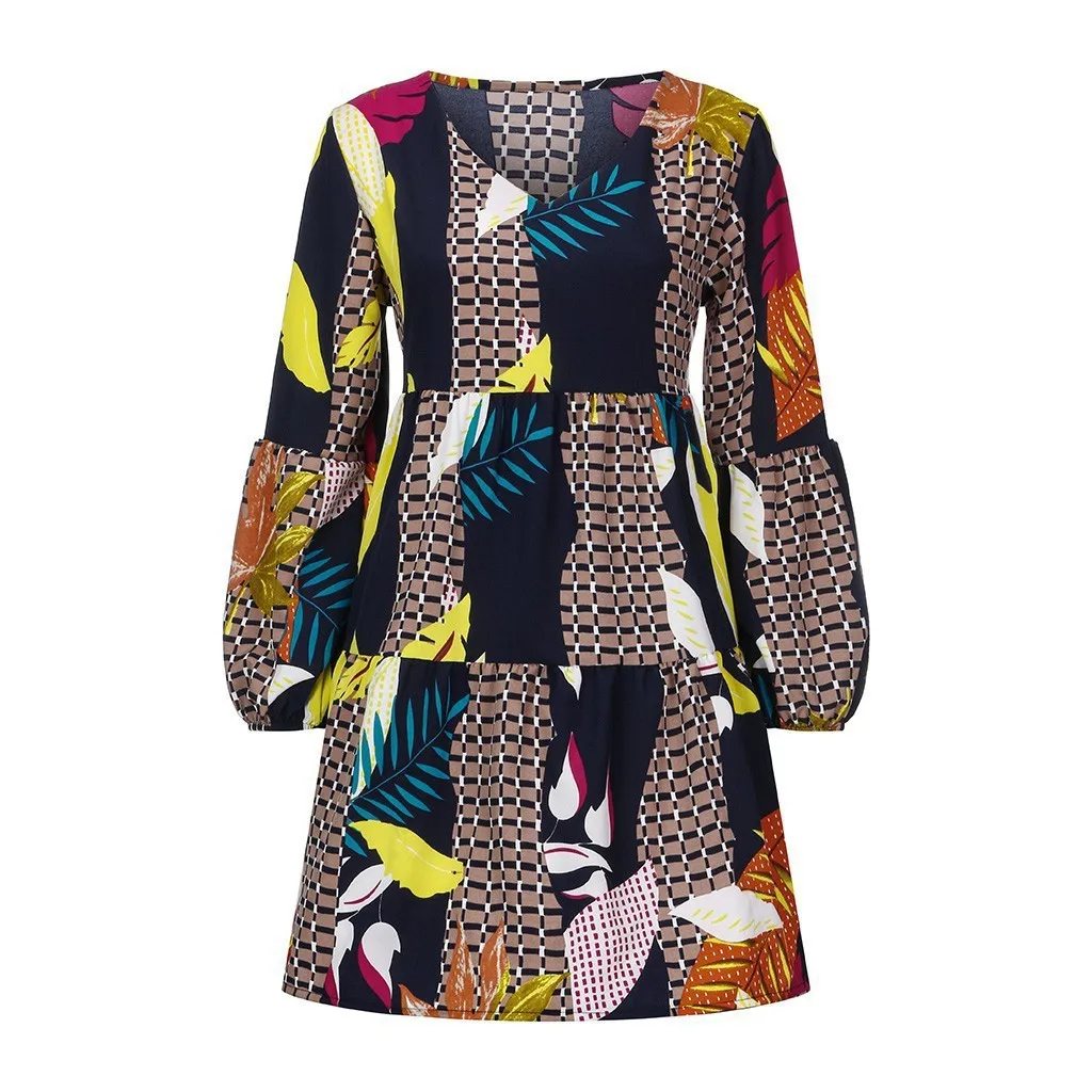 Foreign Trade New Women's Fashion V-neck Long Sleeve Wave Point Ruffled Loose Casual Temperament Dress display picture 31