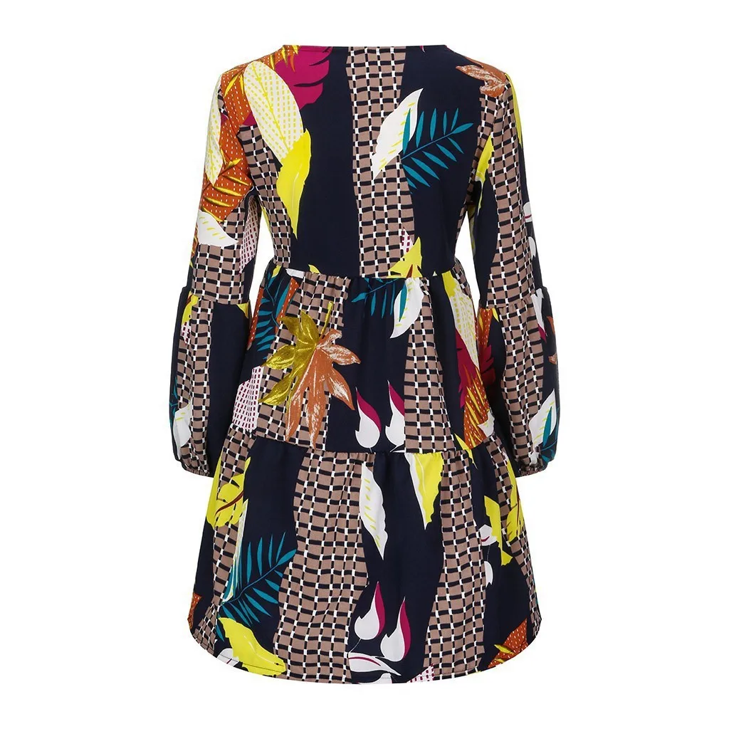 Foreign Trade New Women's Fashion V-neck Long Sleeve Wave Point Ruffled Loose Casual Temperament Dress display picture 32