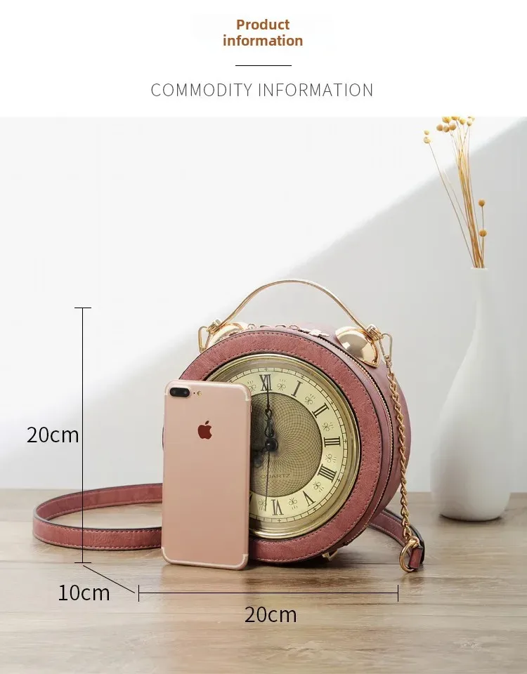 British Small Crowdsourcing Women's  New Vintage Handbag Creative Clock Watch Bag Wonderful Fun Small Round Bag display picture 1