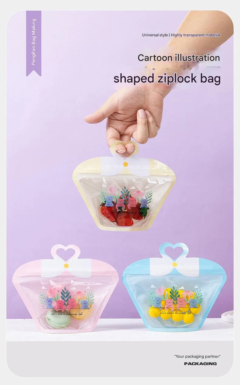 Universal Cute Cartoon Handheld Bear Ziplap Bag Transparent Ins Candy Snack Cookie Toy Gift Storage Bag display picture 1