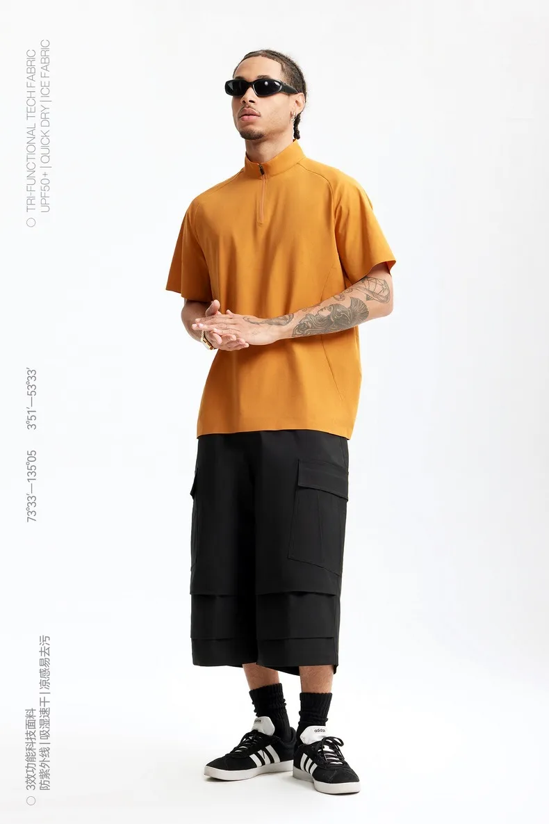 Jie Zhan Men's Wear | Ultrasonic Pressure Glue Riding Zipper T-shirt  Spring/Summer New UPF50 Sports Sunscreen Short Sleeve display picture 5