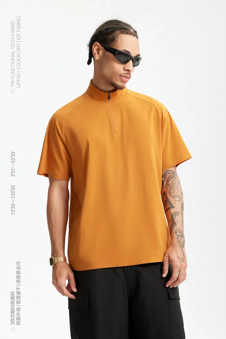 Jie Zhan Men's Wear | Ultrasonic Pressure Glue Riding Zipper T-shirt  Spring/Summer New UPF50 Sports Sunscreen Short Sleeve display picture 6