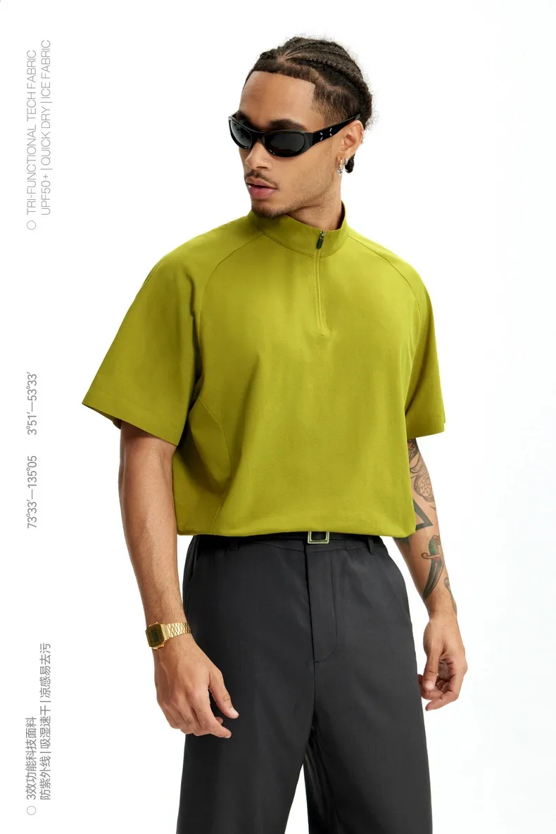 Jie Zhan Men's Wear | Ultrasonic Pressure Glue Riding Zipper T-shirt  Spring/Summer New UPF50 Sports Sunscreen Short Sleeve display picture 9
