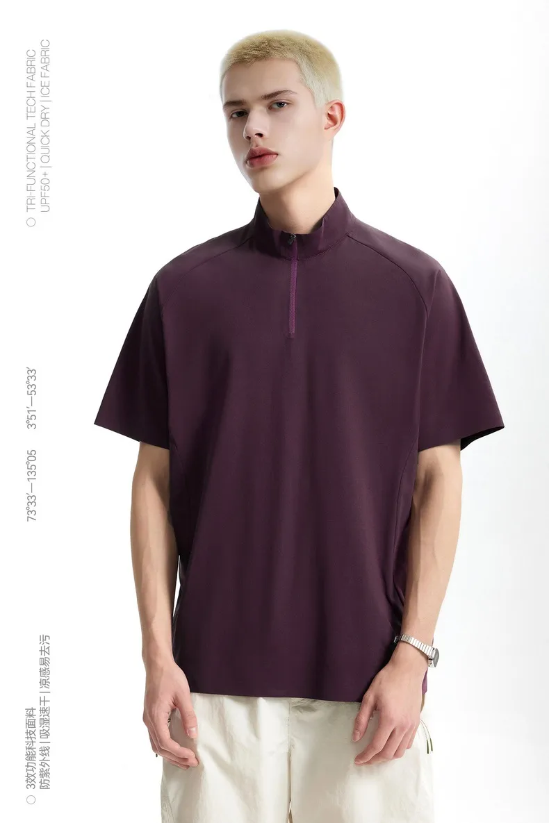Jie Zhan Men's Wear | Ultrasonic Pressure Glue Riding Zipper T-shirt  Spring/Summer New UPF50 Sports Sunscreen Short Sleeve display picture 10