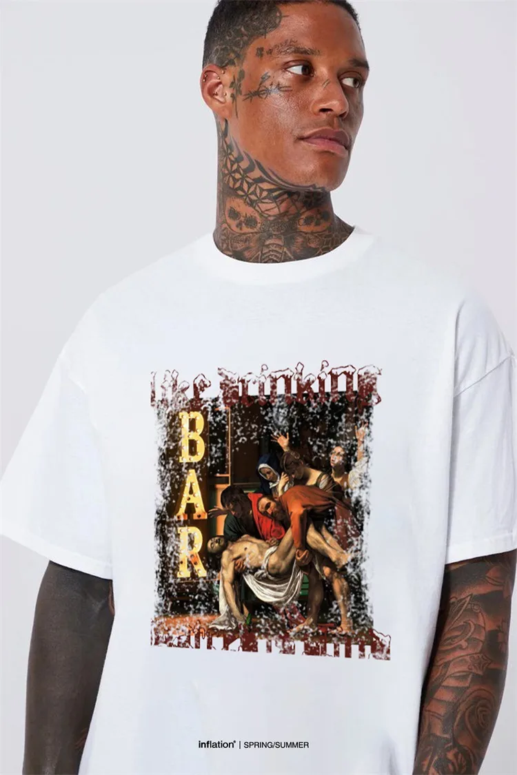Jie Zhan Men's Wear | Funny Art Painting Printed T-shirt  Spring/Summer New American Street Loose Short Sleeve Jacket display picture 2