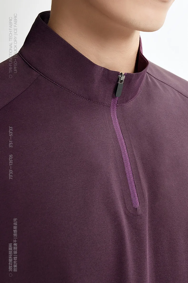 Jie Zhan Men's Wear | Ultrasonic Pressure Glue Riding Zipper T-shirt  Spring/Summer New UPF50 Sports Sunscreen Short Sleeve display picture 11