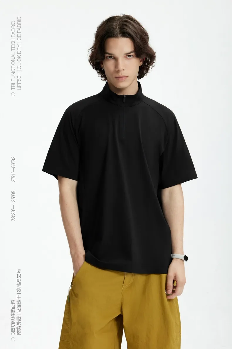 Jie Zhan Men's Wear | Ultrasonic Pressure Glue Riding Zipper T-shirt  Spring/Summer New UPF50 Sports Sunscreen Short Sleeve display picture 13