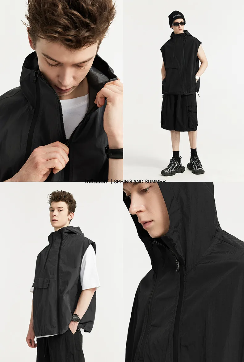 Jie Zhan Men's Wear | Functional Zipper Vest  Spring/Summer New New Vest Fashion Brand Street Hooded Jacket display picture 3