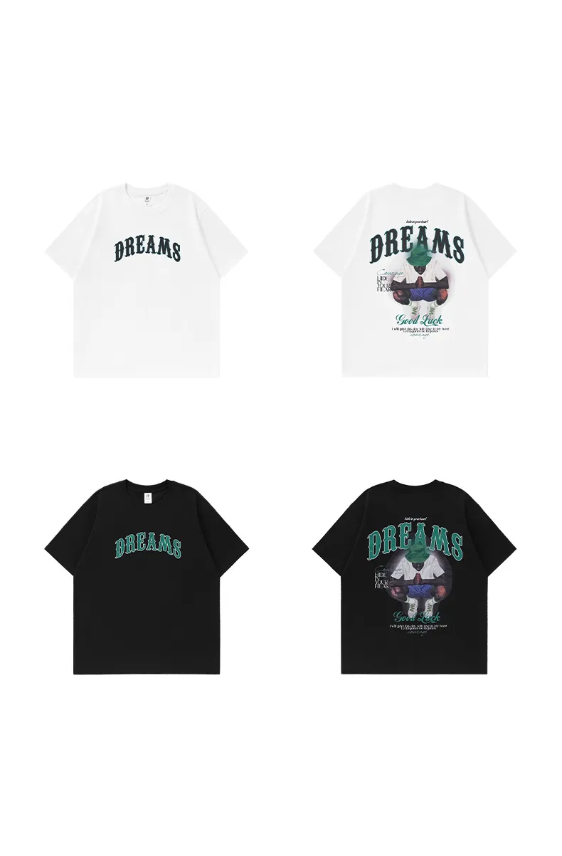 Jie Zhan Men's Wear | American Street Original Printing  New 220G Combed Cotton Tide Brand Loose Crewneck Short Sleeve display picture 3