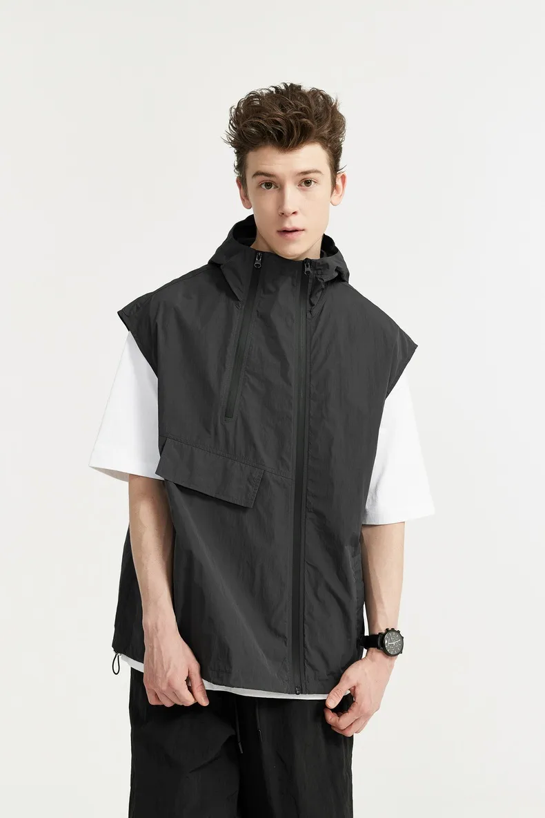 Jie Zhan Men's Wear | Functional Zipper Vest  Spring/Summer New New Vest Fashion Brand Street Hooded Jacket display picture 5
