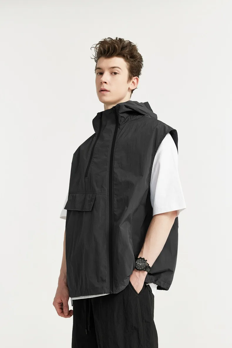 Jie Zhan Men's Wear | Functional Zipper Vest  Spring/Summer New New Vest Fashion Brand Street Hooded Jacket display picture 6