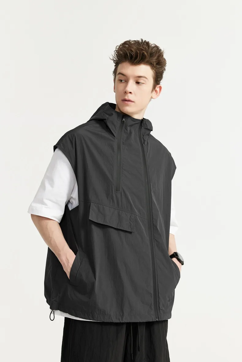 Jie Zhan Men's Wear | Functional Zipper Vest  Spring/Summer New New Vest Fashion Brand Street Hooded Jacket display picture 7