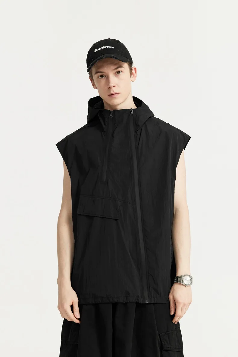 Jie Zhan Men's Wear | Functional Zipper Vest  Spring/Summer New New Vest Fashion Brand Street Hooded Jacket display picture 11