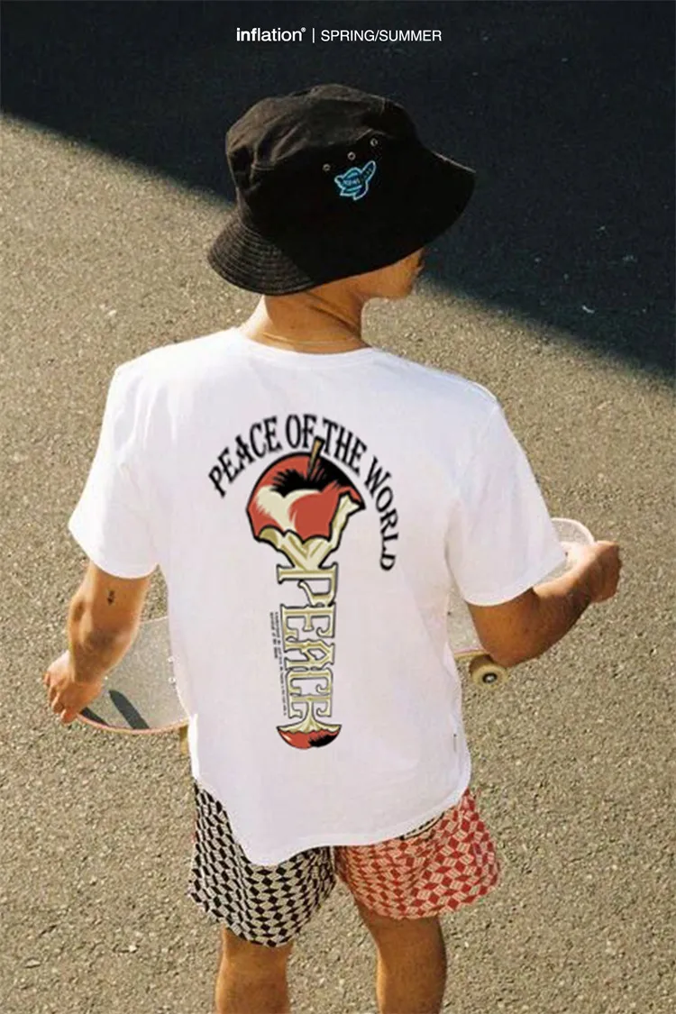 Jiezhan Men's | Peace Printing Fruit Fun T-shirt  Spring And Summer New Loose Tide Crewneck Top Short Sleeve display picture 2