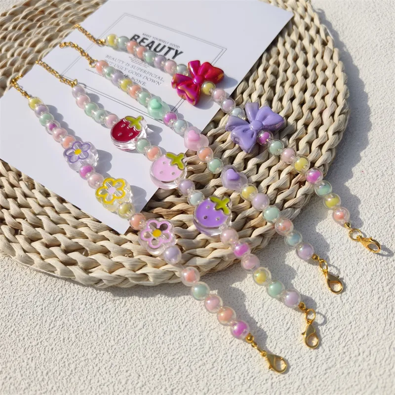 Pet Necklace Colorful Mixed Color Flower Pendant Handmade Beaded Cat Dog Collar Sweet Collar  Foreign Trade display picture 3