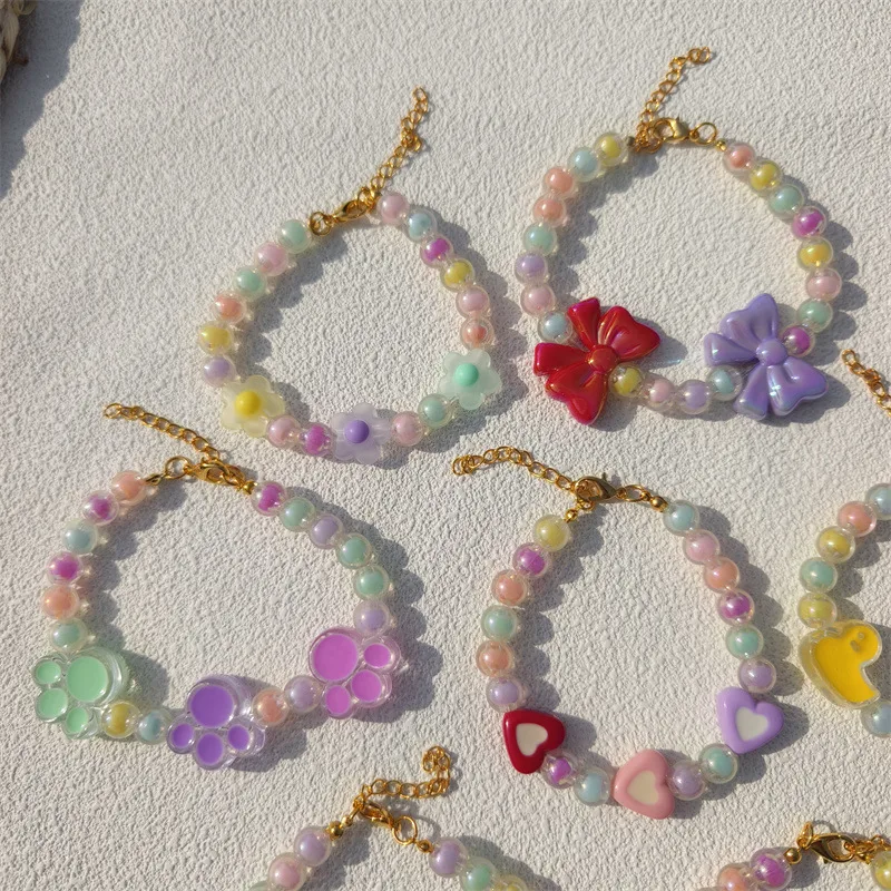 Pet Necklace Colorful Mixed Color Flower Pendant Handmade Beaded Cat Dog Collar Sweet Collar  Foreign Trade display picture 12