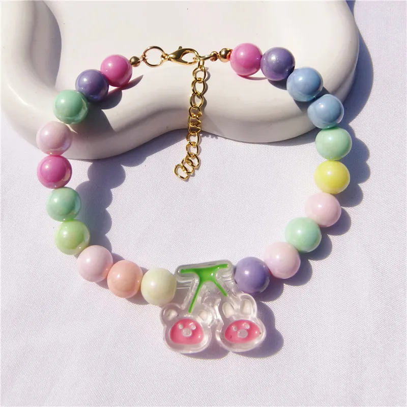 Factory Direct Supply Cool Colorful Beads Cat Collar Flower Strawberry Kitten Puppy Necklace Pet Item Scarf Decoration display picture 6