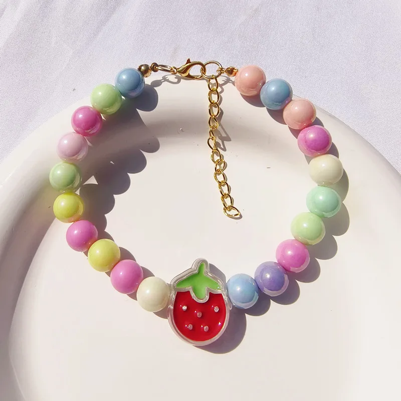 Factory Direct Supply Cool Colorful Beads Cat Collar Flower Strawberry Kitten Puppy Necklace Pet Item Scarf Decoration display picture 7
