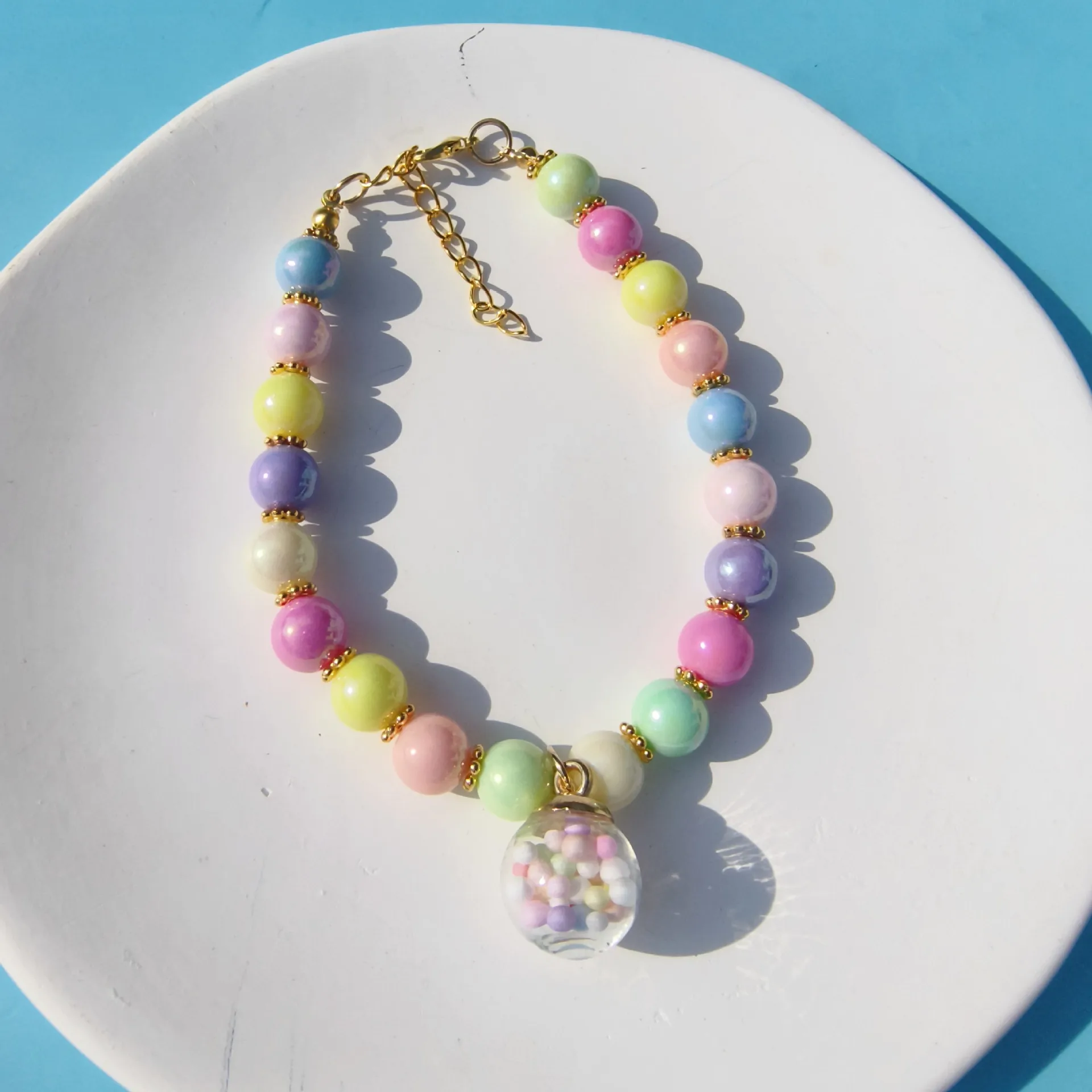 Color Pet Pearl Collar Golden Beads Handmade Dog Cat Collar Glass Ball Pendant 2 Styles display picture 2