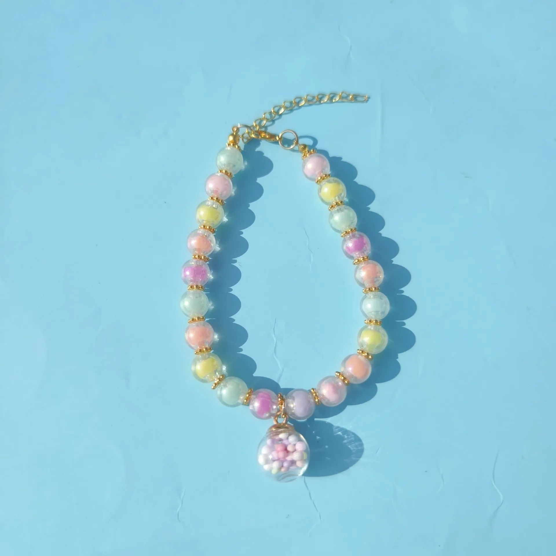 Color Pet Pearl Collar Golden Beads Handmade Dog Cat Collar Glass Ball Pendant 2 Styles display picture 1