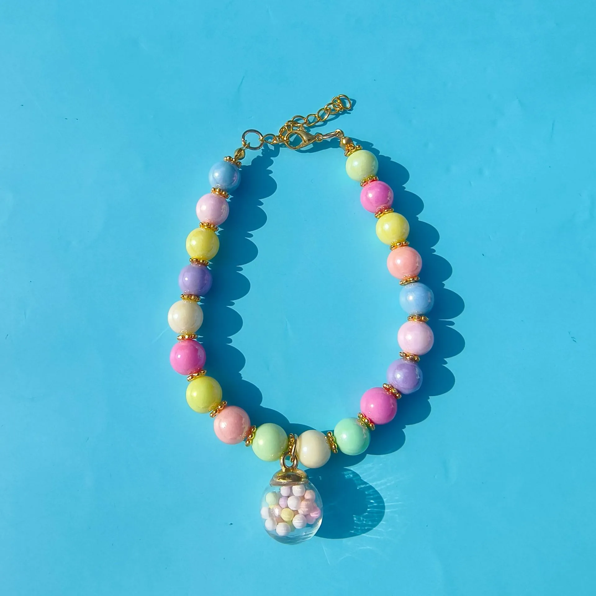 Color Pet Pearl Collar Golden Beads Handmade Dog Cat Collar Glass Ball Pendant 2 Styles display picture 5