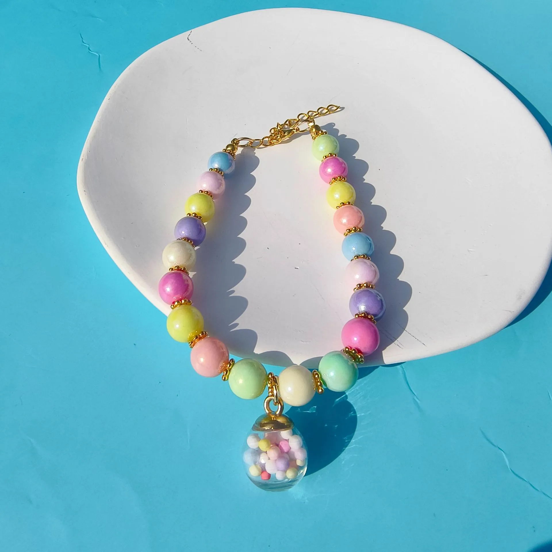 Color Pet Pearl Collar Golden Beads Handmade Dog Cat Collar Glass Ball Pendant 2 Styles display picture 7