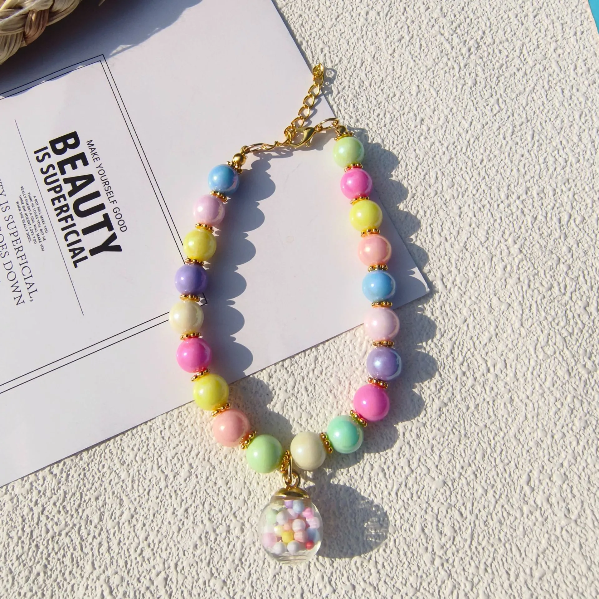 Color Pet Pearl Collar Golden Beads Handmade Dog Cat Collar Glass Ball Pendant 2 Styles display picture 9