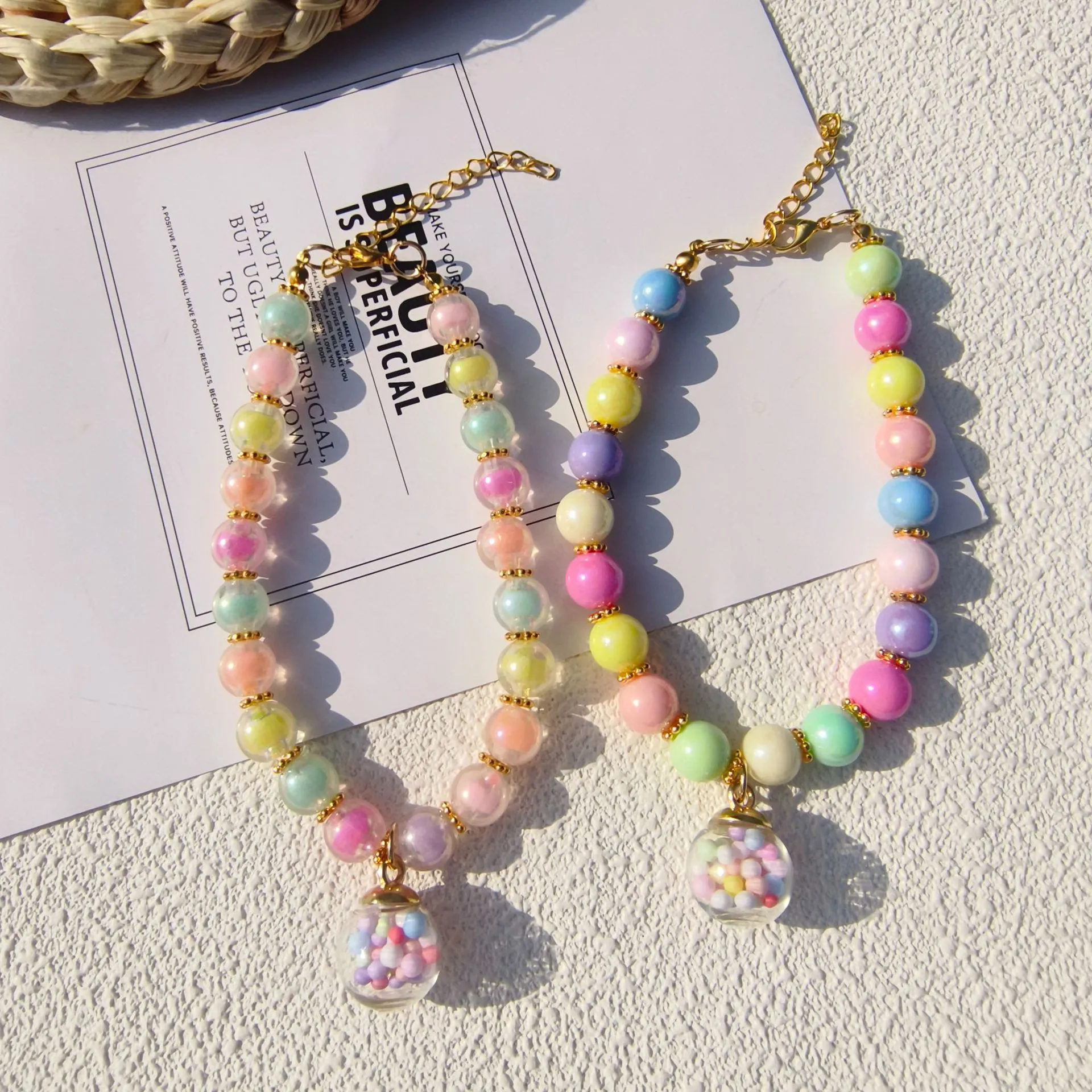 Color Pet Pearl Collar Golden Beads Handmade Dog Cat Collar Glass Ball Pendant 2 Styles display picture 10