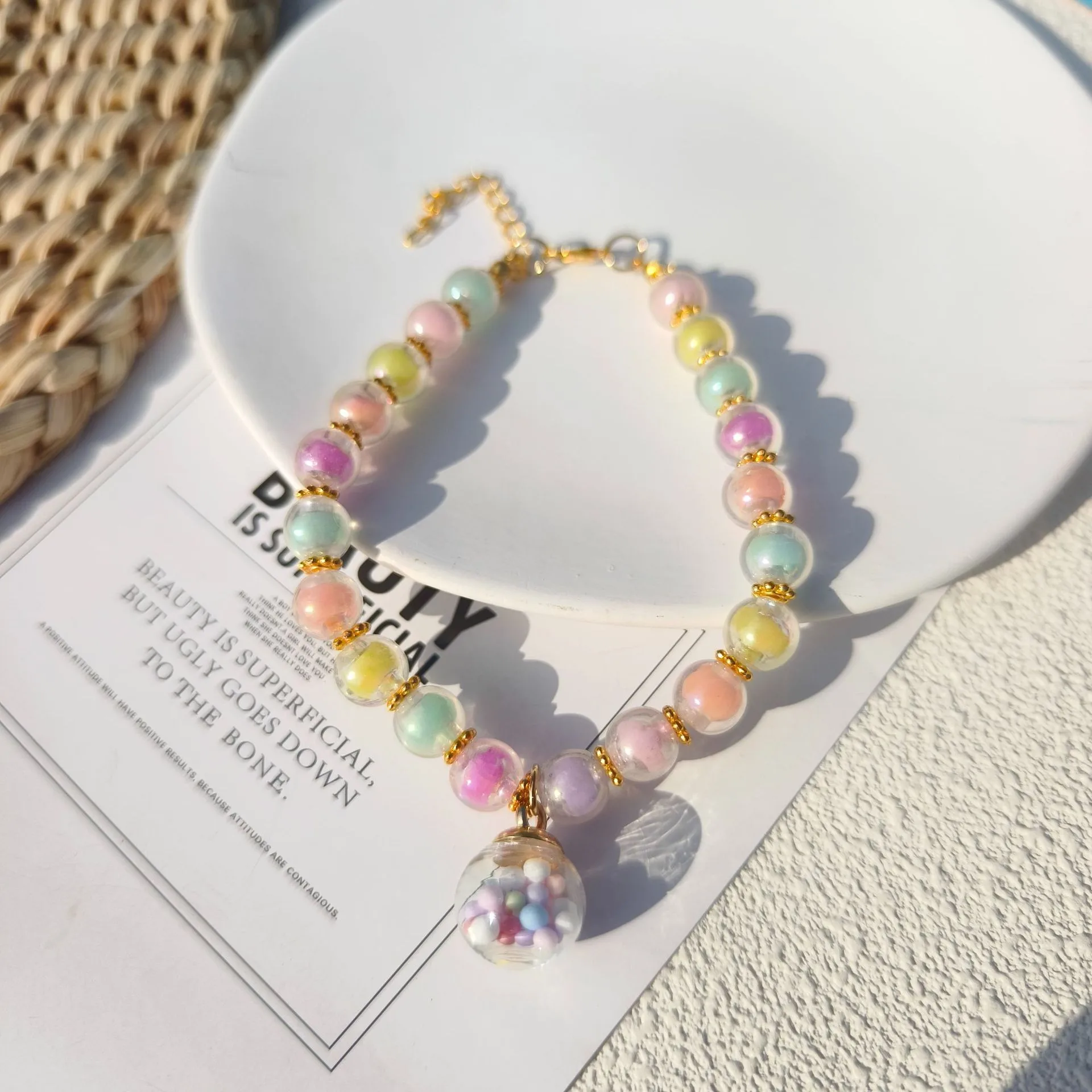 Color Pet Pearl Collar Golden Beads Handmade Dog Cat Collar Glass Ball Pendant 2 Styles display picture 12