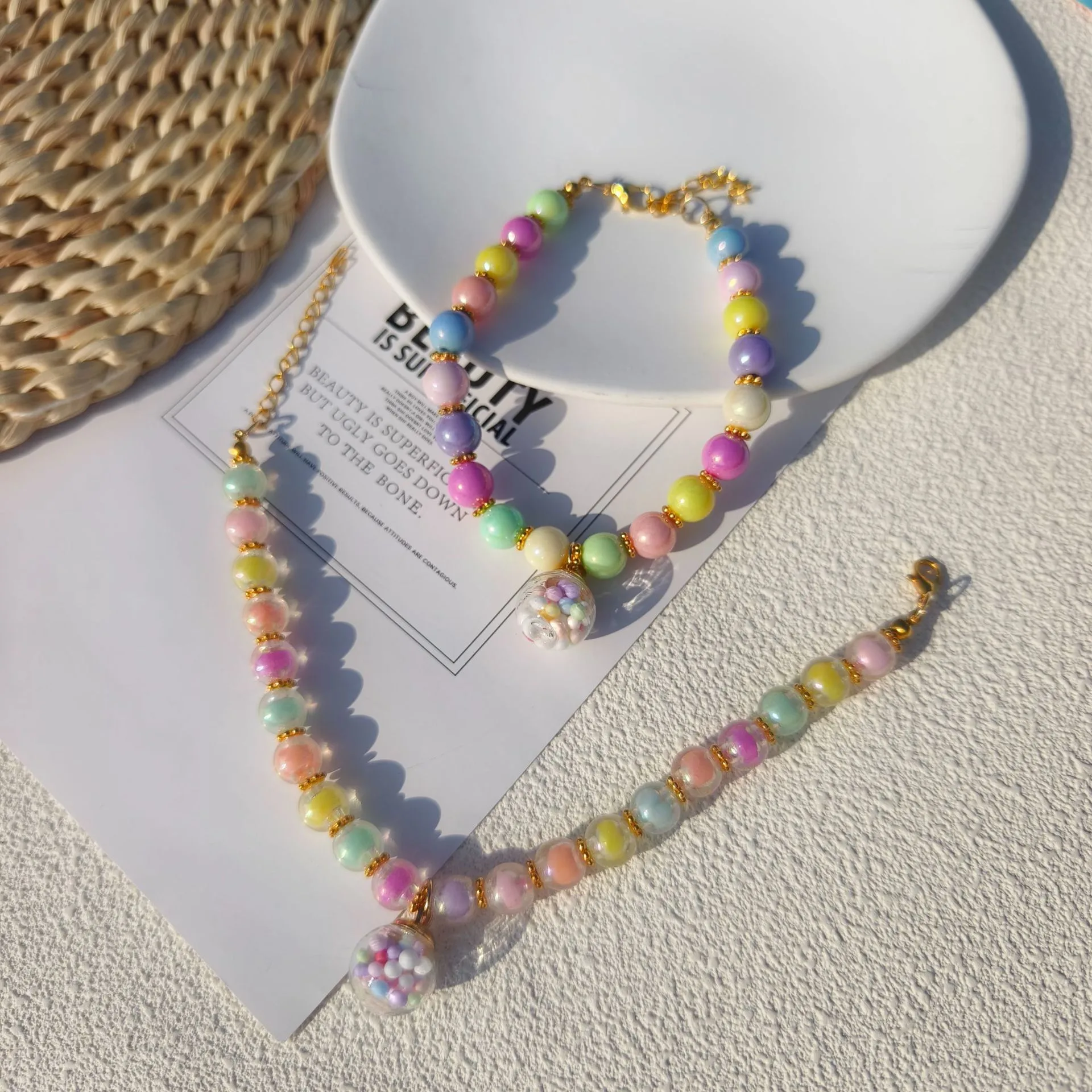 Color Pet Pearl Collar Golden Beads Handmade Dog Cat Collar Glass Ball Pendant 2 Styles display picture 14