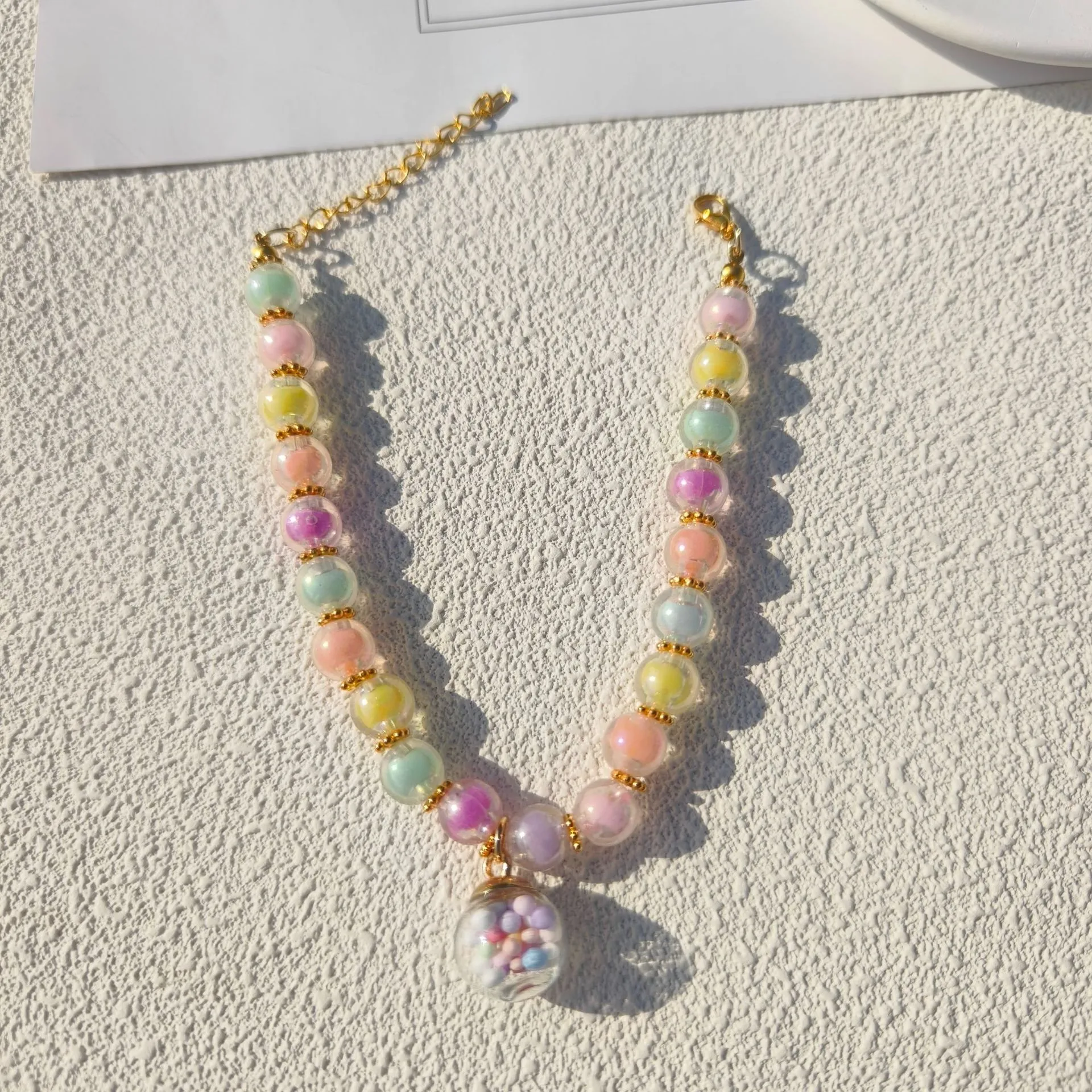 Color Pet Pearl Collar Golden Beads Handmade Dog Cat Collar Glass Ball Pendant 2 Styles display picture 16