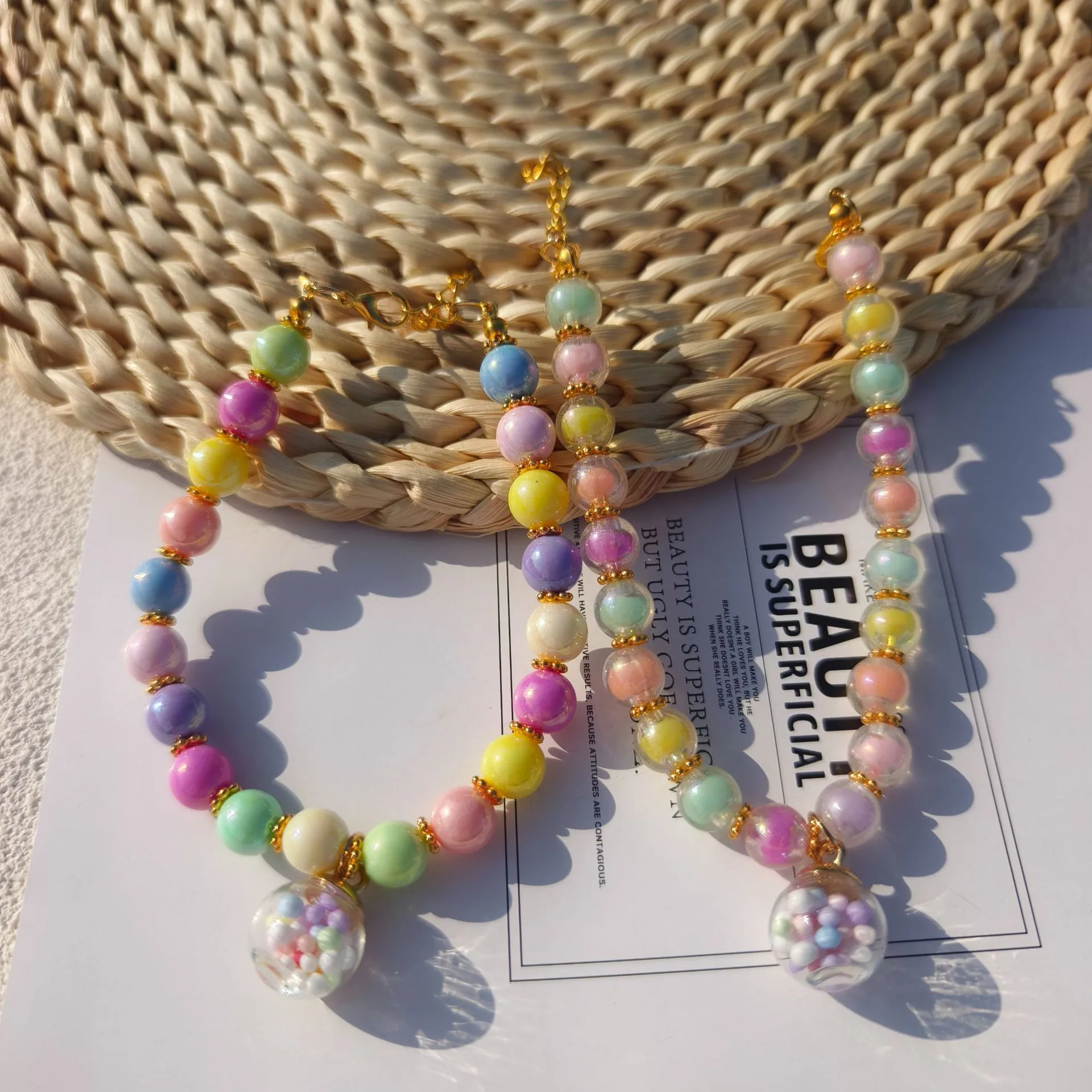 Color Pet Pearl Collar Golden Beads Handmade Dog Cat Collar Glass Ball Pendant 2 Styles display picture 17