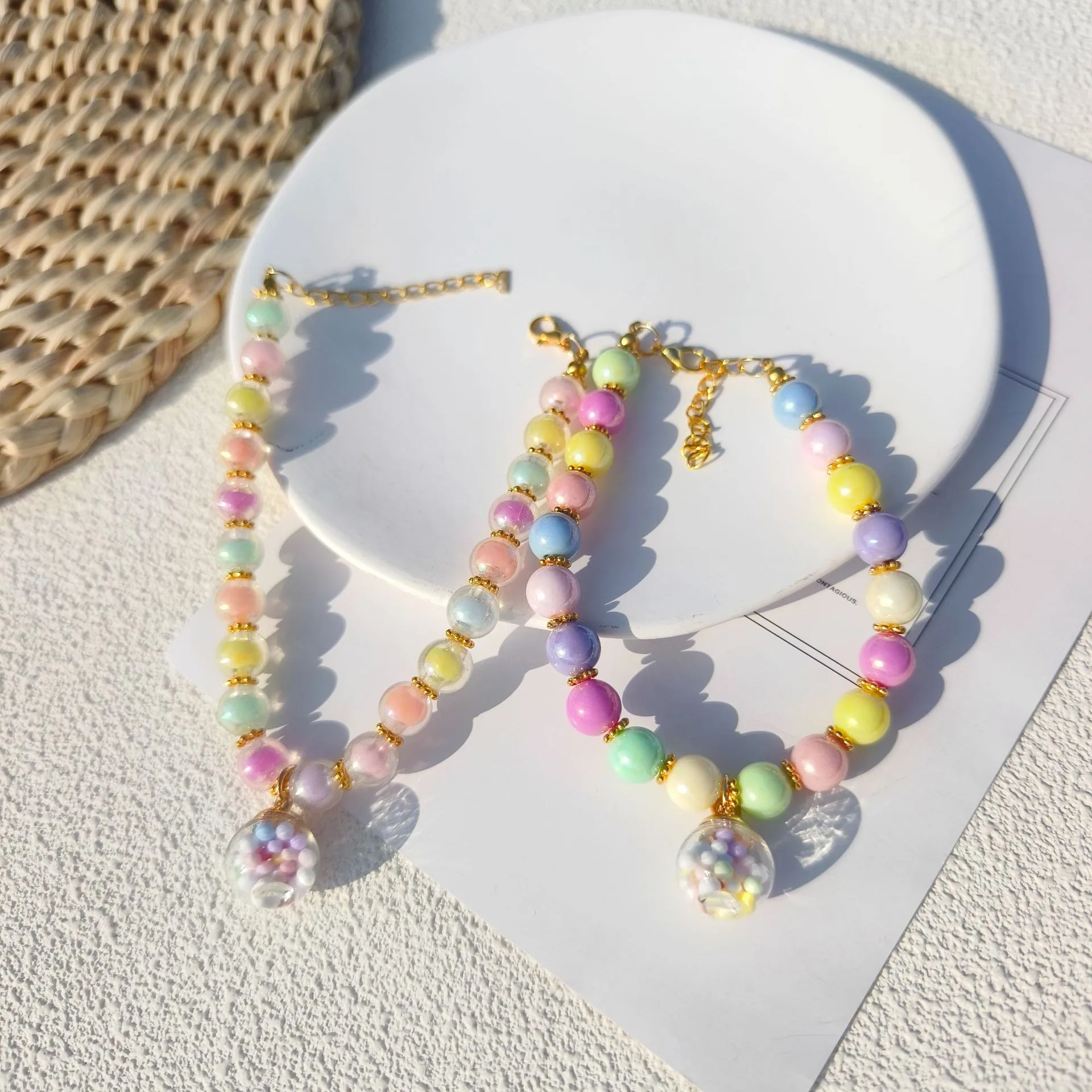 Color Pet Pearl Collar Golden Beads Handmade Dog Cat Collar Glass Ball Pendant 2 Styles display picture 18