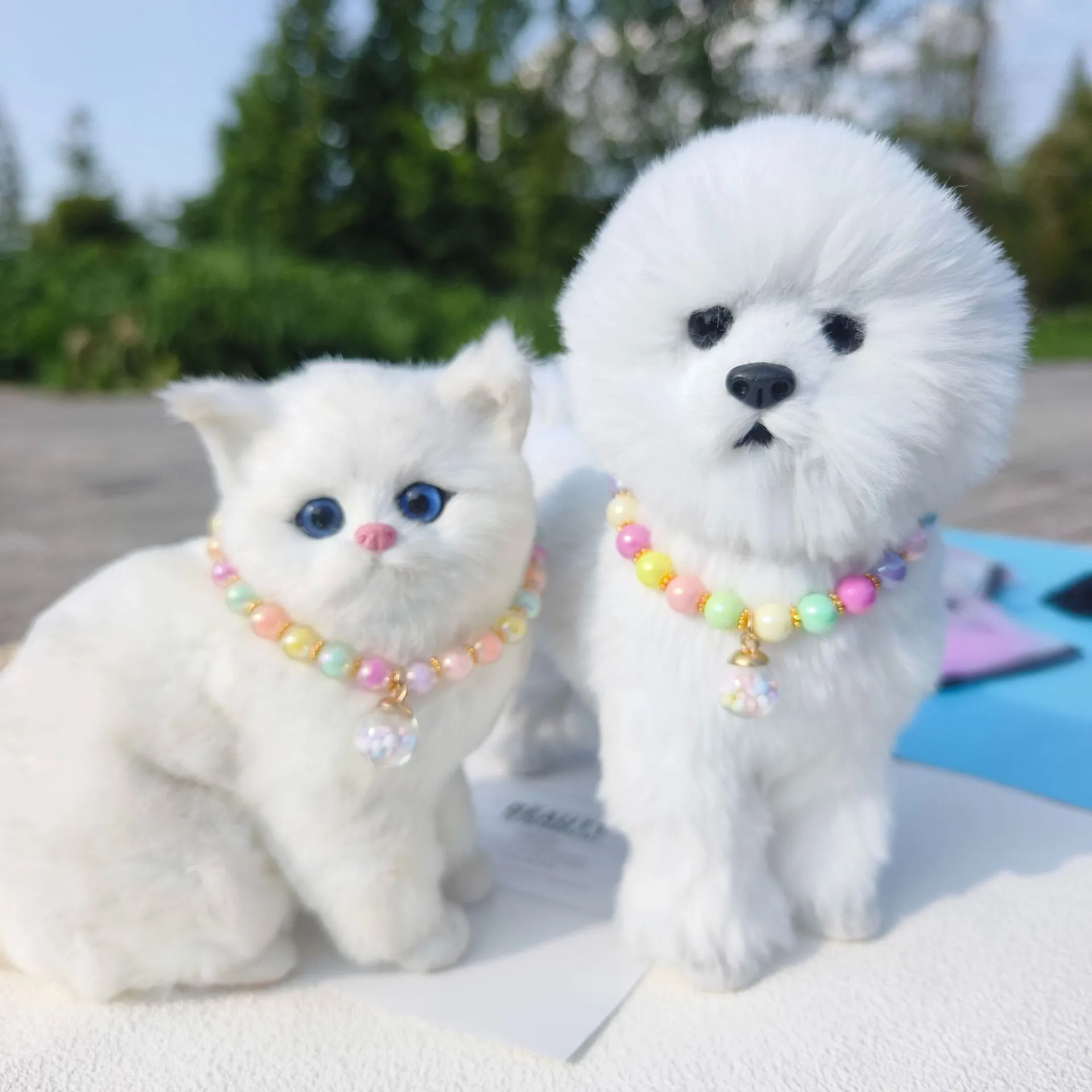 Color Pet Pearl Collar Golden Beads Handmade Dog Cat Collar Glass Ball Pendant 2 Styles display picture 19
