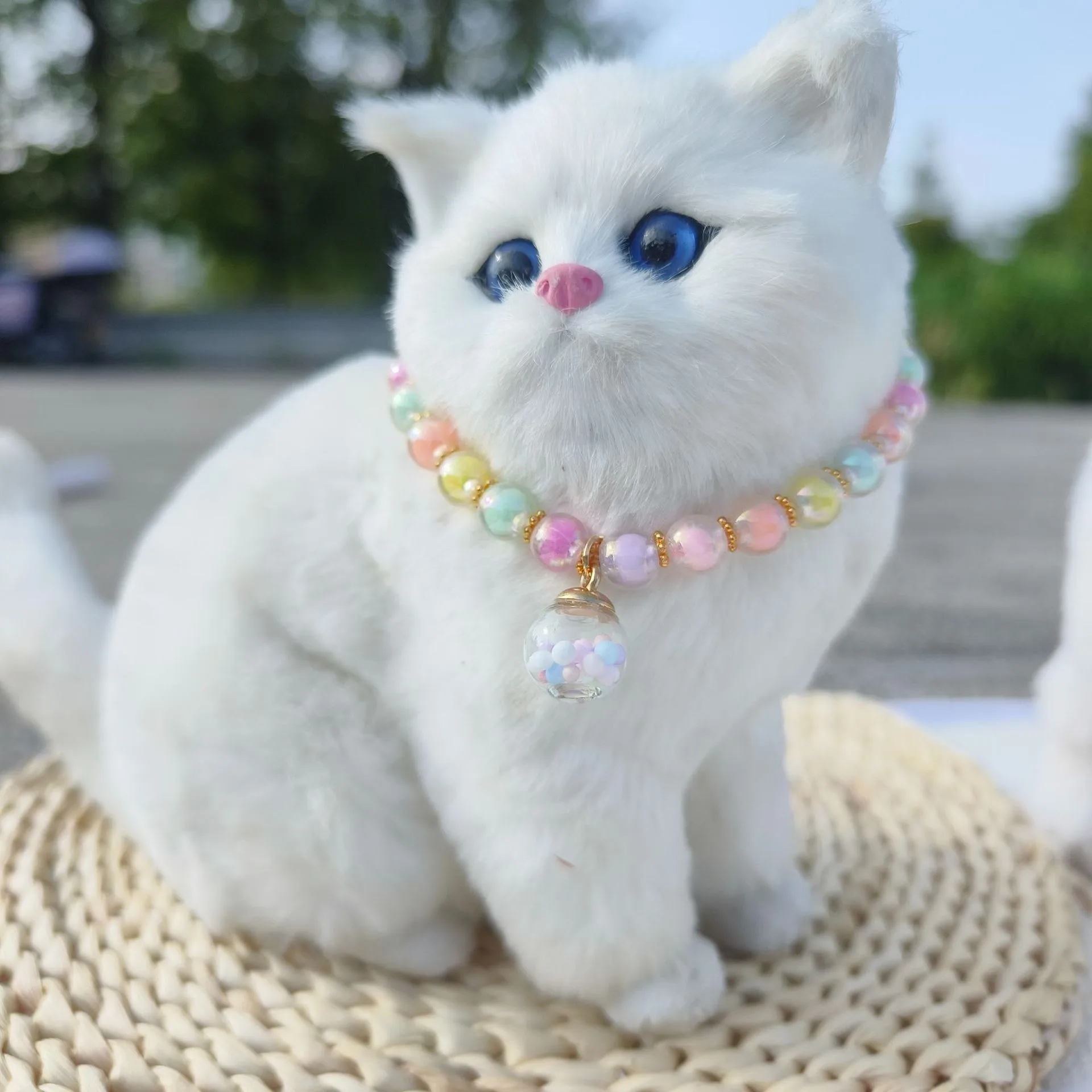 Color Pet Pearl Collar Golden Beads Handmade Dog Cat Collar Glass Ball Pendant 2 Styles display picture 21