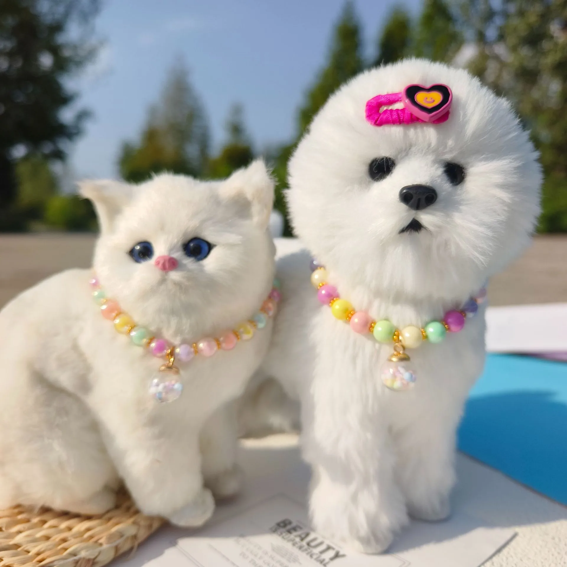 Color Pet Pearl Collar Golden Beads Handmade Dog Cat Collar Glass Ball Pendant 2 Styles display picture 23
