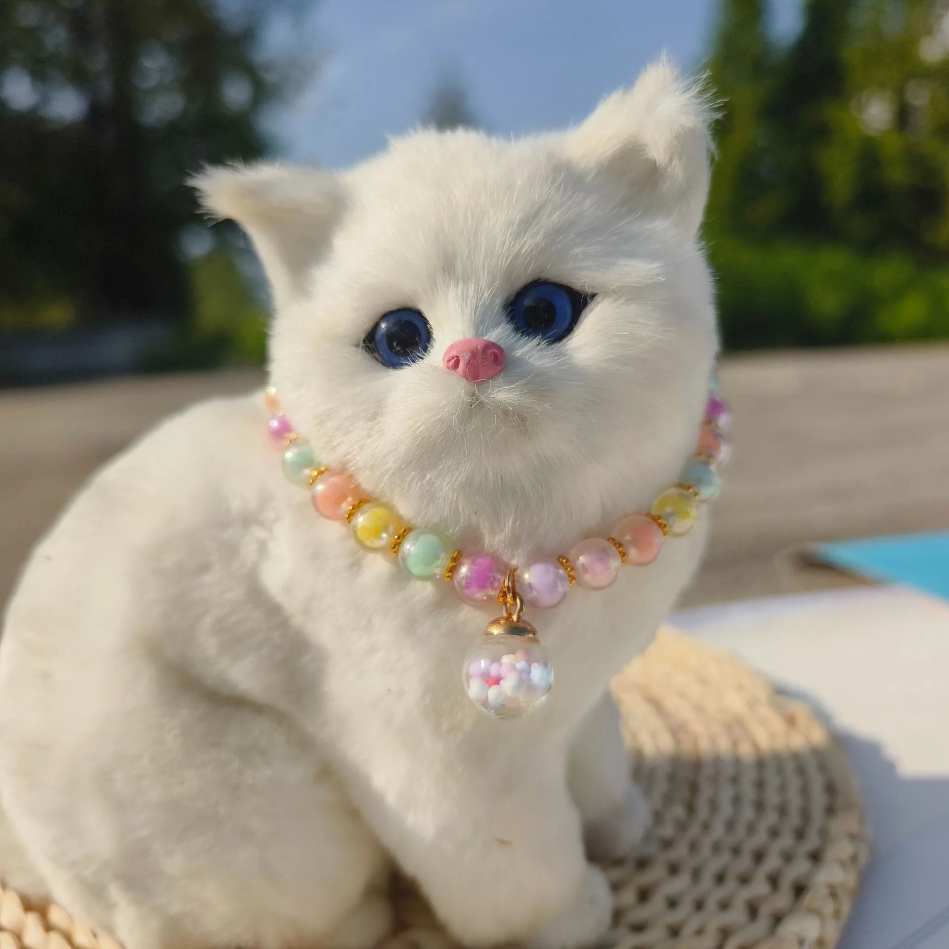 Color Pet Pearl Collar Golden Beads Handmade Dog Cat Collar Glass Ball Pendant 2 Styles display picture 24