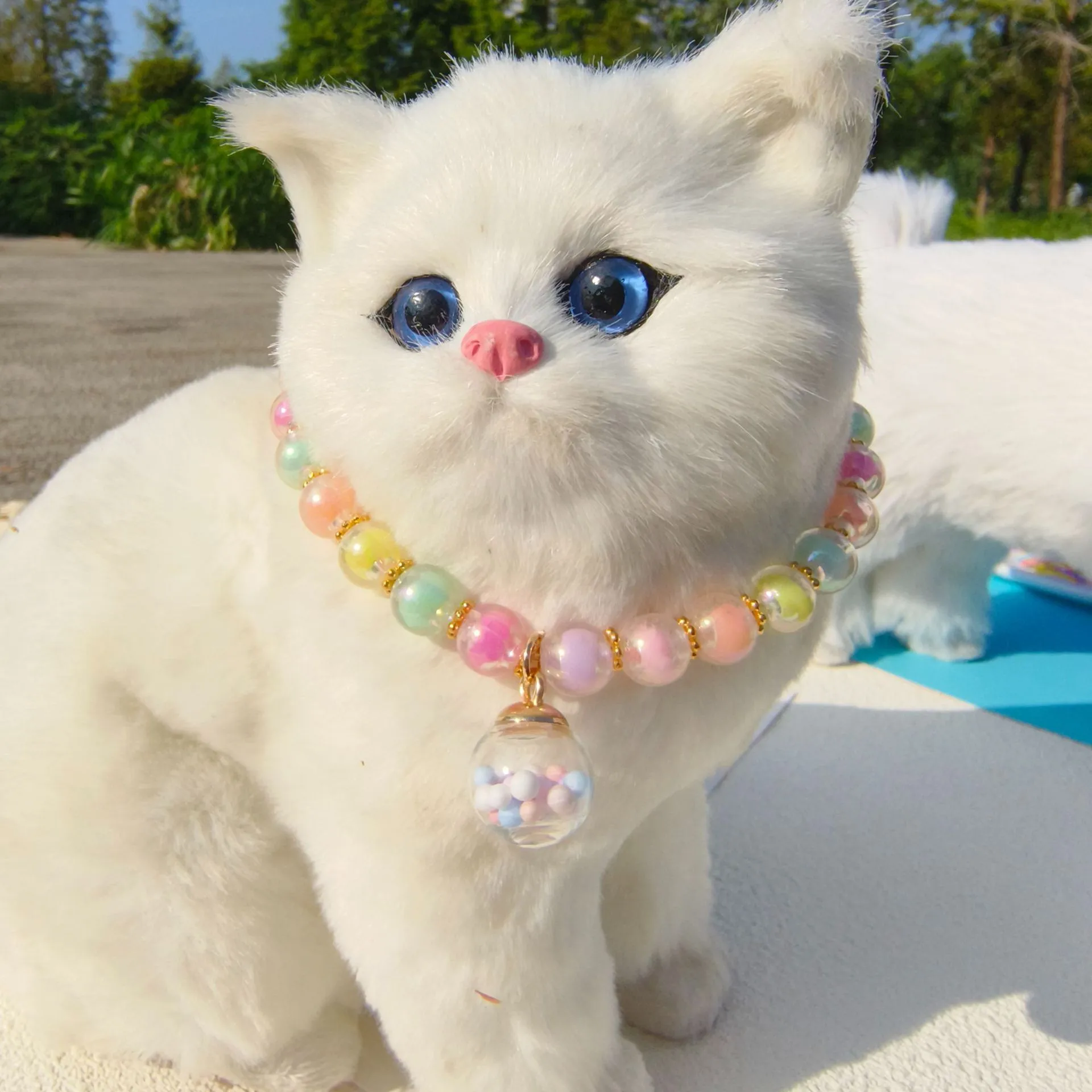 Color Pet Pearl Collar Golden Beads Handmade Dog Cat Collar Glass Ball Pendant 2 Styles display picture 25