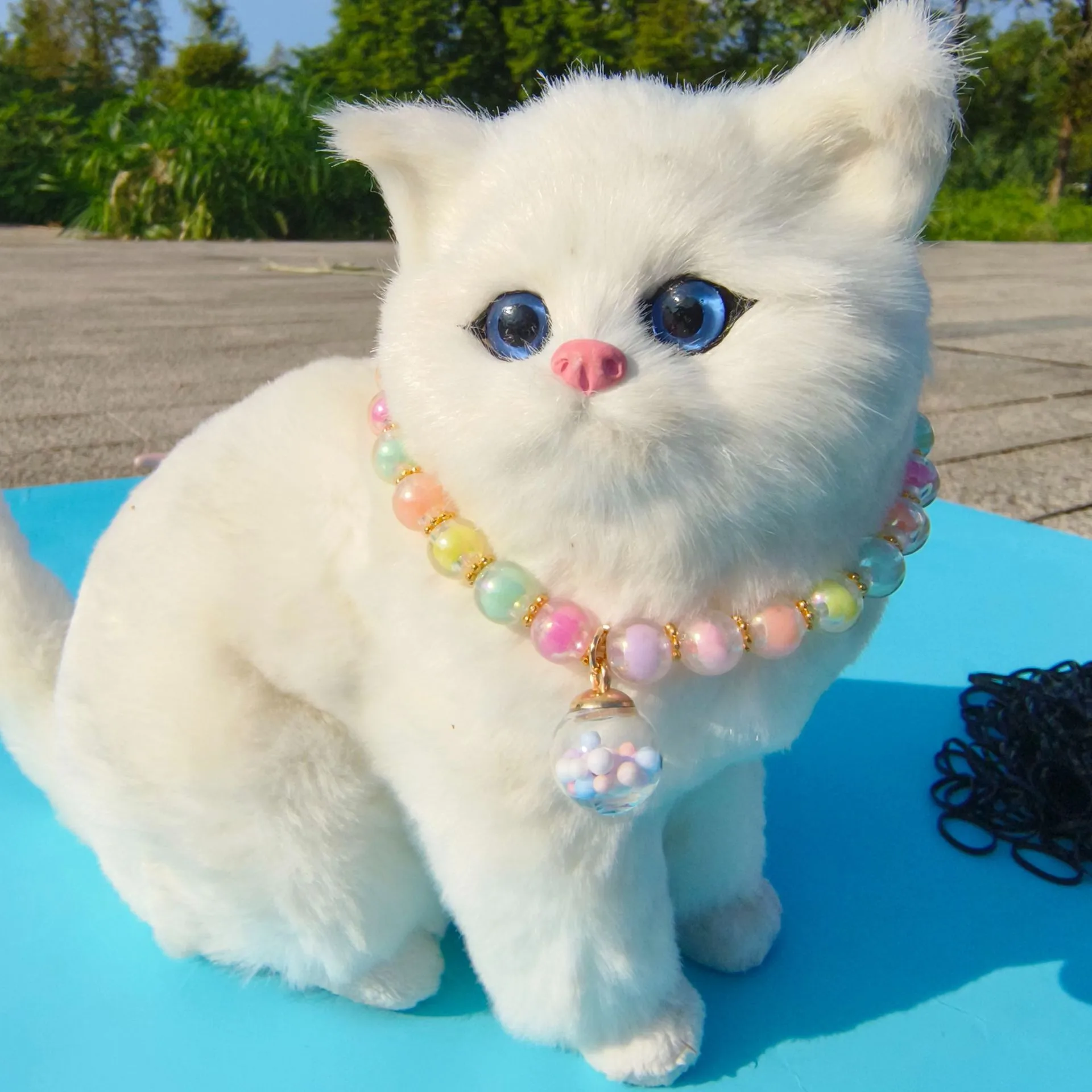 Color Pet Pearl Collar Golden Beads Handmade Dog Cat Collar Glass Ball Pendant 2 Styles display picture 29