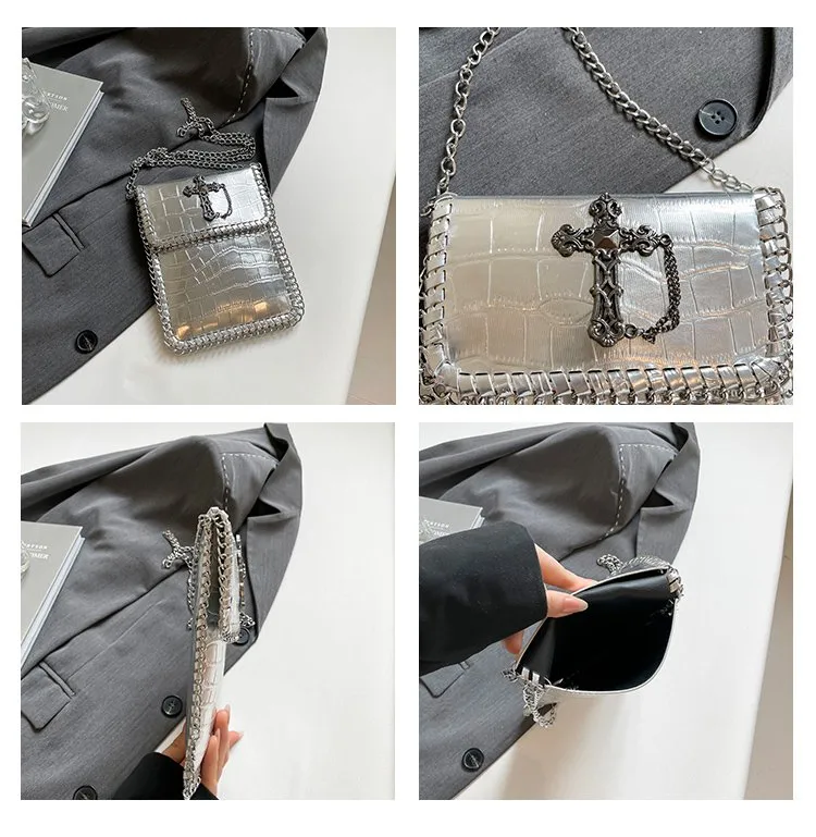 Women's Pu Leather Cross Crocodile Streetwear Square Magnetic Buckle Shoulder Bag display picture 2