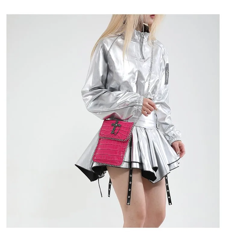 Women's Pu Leather Cross Crocodile Streetwear Square Magnetic Buckle Shoulder Bag display picture 3