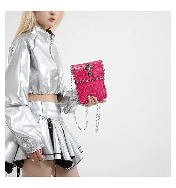 Women's Pu Leather Cross Crocodile Streetwear Square Magnetic Buckle Shoulder Bag display picture 8