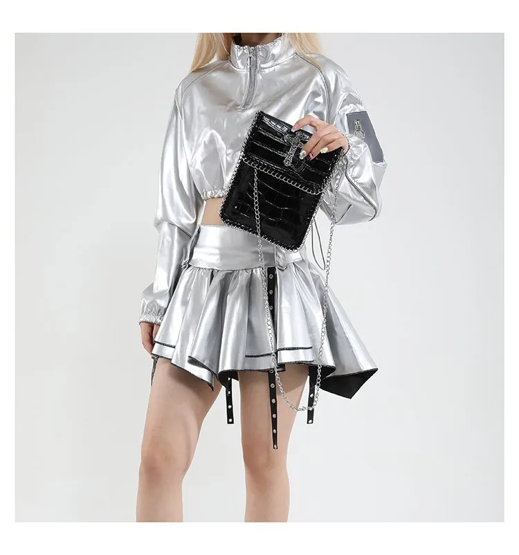 Women's Pu Leather Cross Crocodile Streetwear Square Magnetic Buckle Shoulder Bag display picture 14