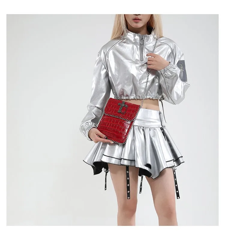 Women's Pu Leather Cross Crocodile Streetwear Square Magnetic Buckle Shoulder Bag display picture 11