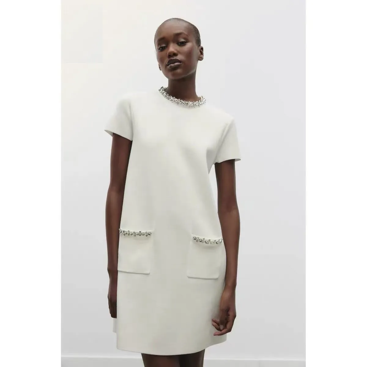 Women's T Shirt Dress Elegant Round Neck Short Sleeve Solid Color Above Knee Holiday Banquet Daily display picture 1